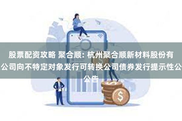 股票配资攻略 聚合顺: 杭州聚合顺新材料股份有限公司向不特定对象发行可转换公司债券发行提示性公告